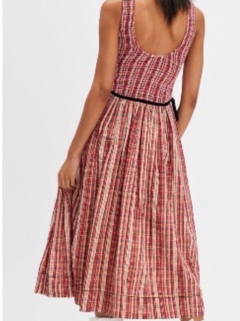 Free People Plaid Smocked Midi Dress Cottagecore Prairie Boho Ribbon Waist - Picture 2 of 2